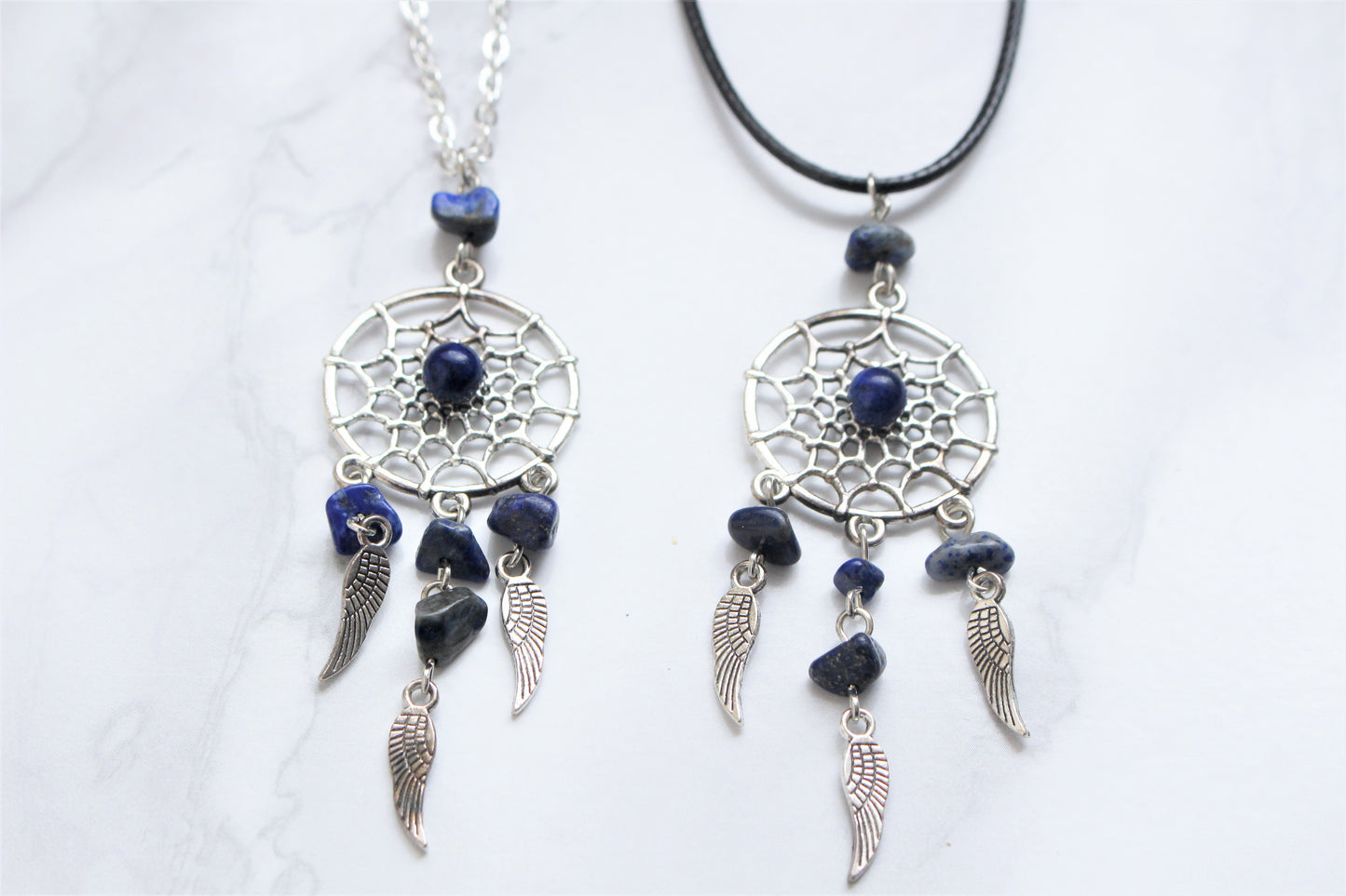 Crystal Dreamcatcher Necklace Silver Black Cord