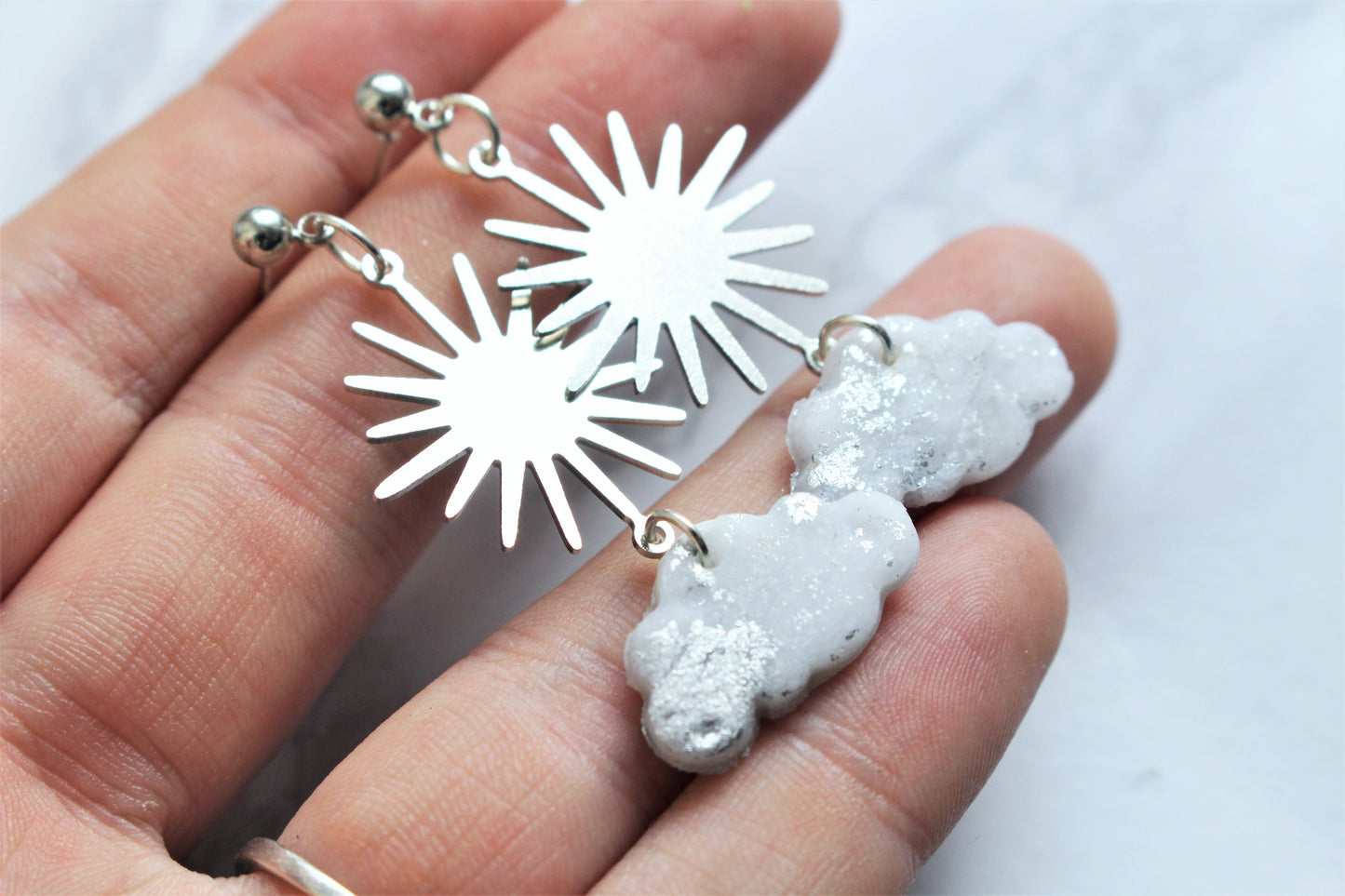 Silver Star Cloud Charm Earrings