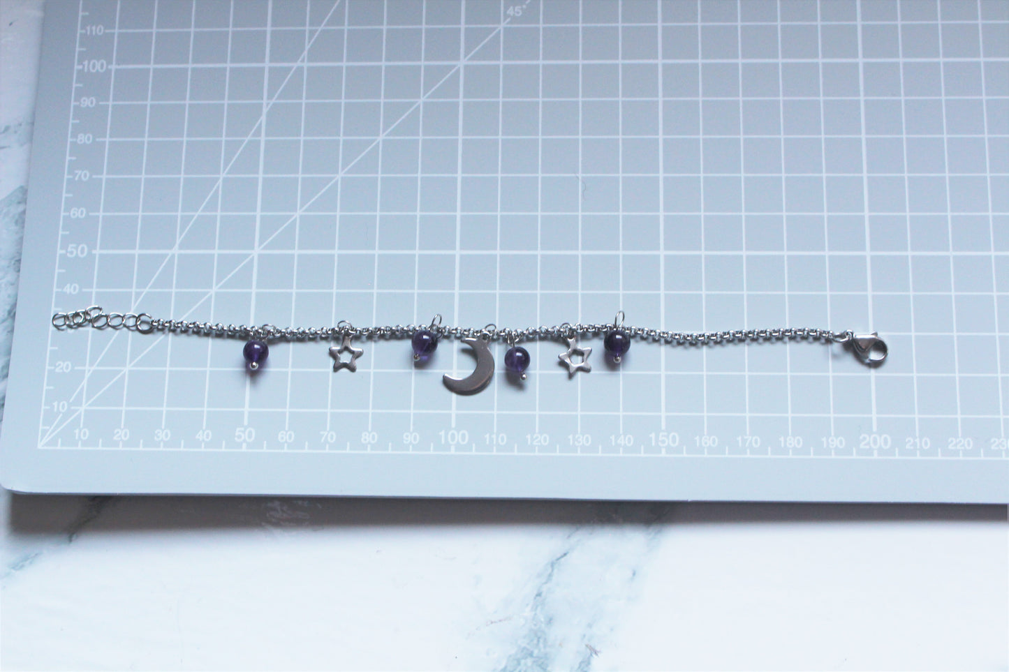 Crystal Bead Bracelet Celestial Charm Moon Stars