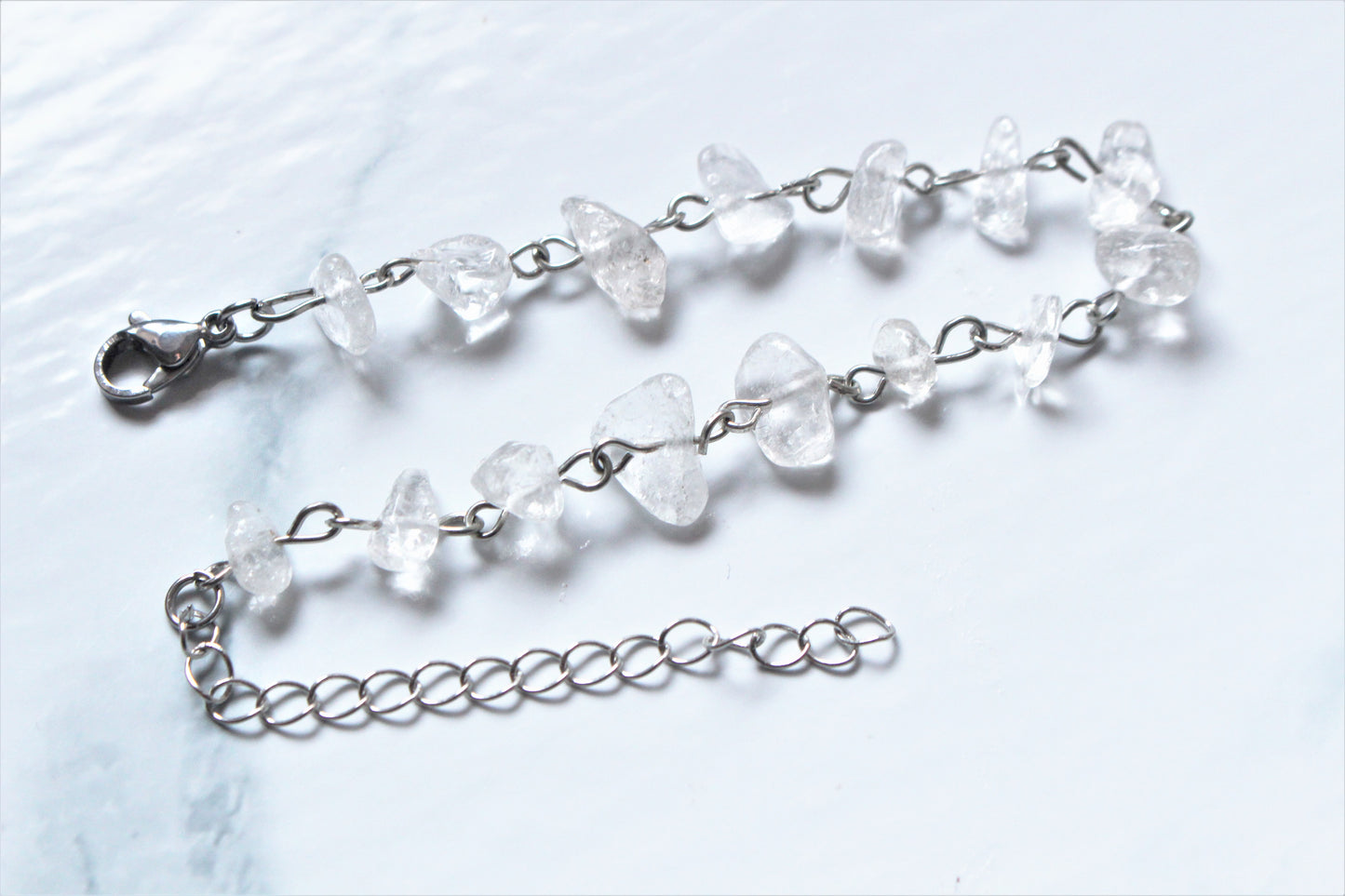 Clear Quartz Bracelet OR Anklet Silver Wire Crystal Chip