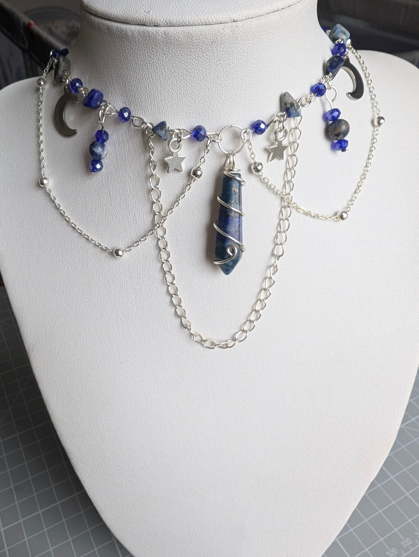 Sodalite Layered Celestial Necklace - Silver