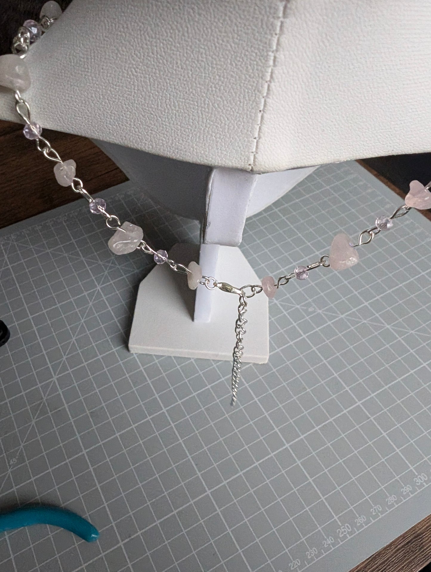 Rose Quartz Layered Celestial Necklace - Silver