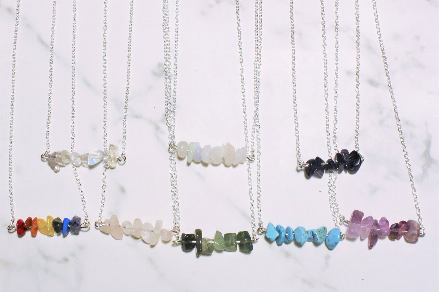 Clear Quartz Blue Sandstone Gemstone Chip Necklace