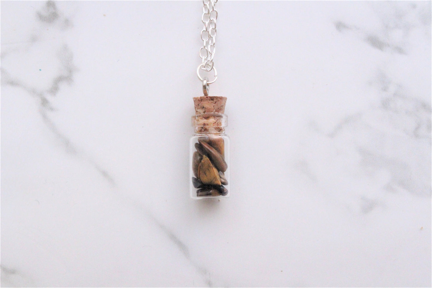 Gemstone Chips Mini Bottle Charm Necklace Opal Rose Quartz Amethyst Crystal Silver Pink Purple Gift for Her UK