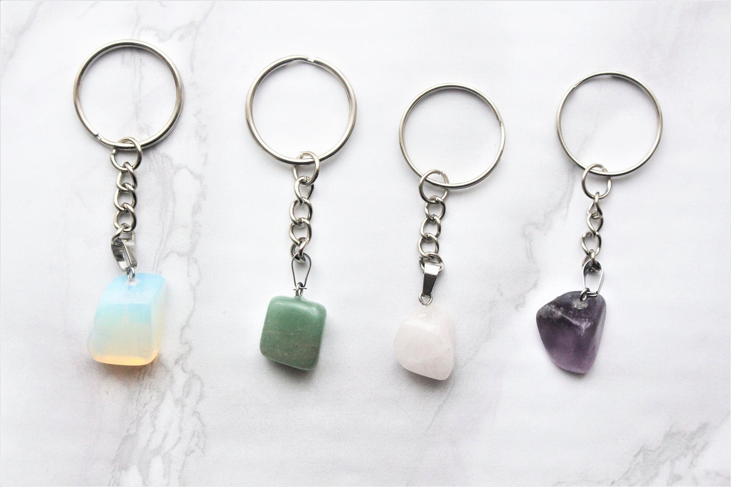 Opal / Green Aventurine / Rose Quartz / Amethyst Keyring Personalised Initial Crystal Keychain