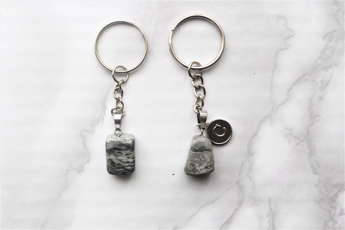 White Howlite / Turquoise / Grey Agate / Blue Agate Keyring Personalised Initial Crystal Keychain