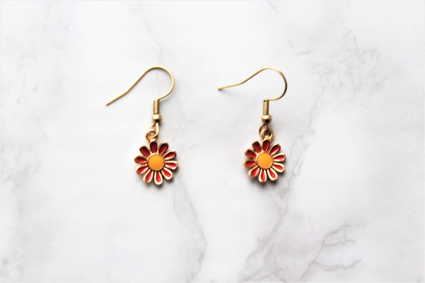 18K Gold Plated Earrings Enamel Charm Gold Drop Hook Dangle