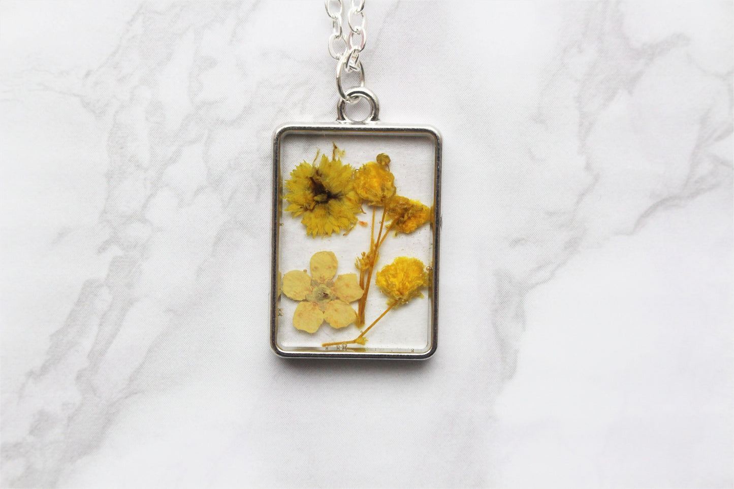 Floral Resin Necklace Dried Flowers Square