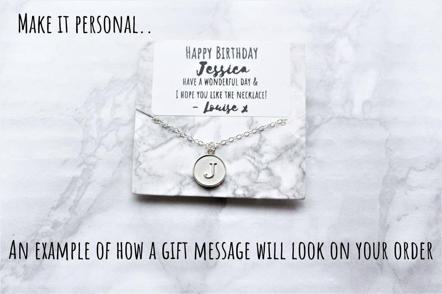 Initial Letter Charm Necklace Sterling Silver Black Cord