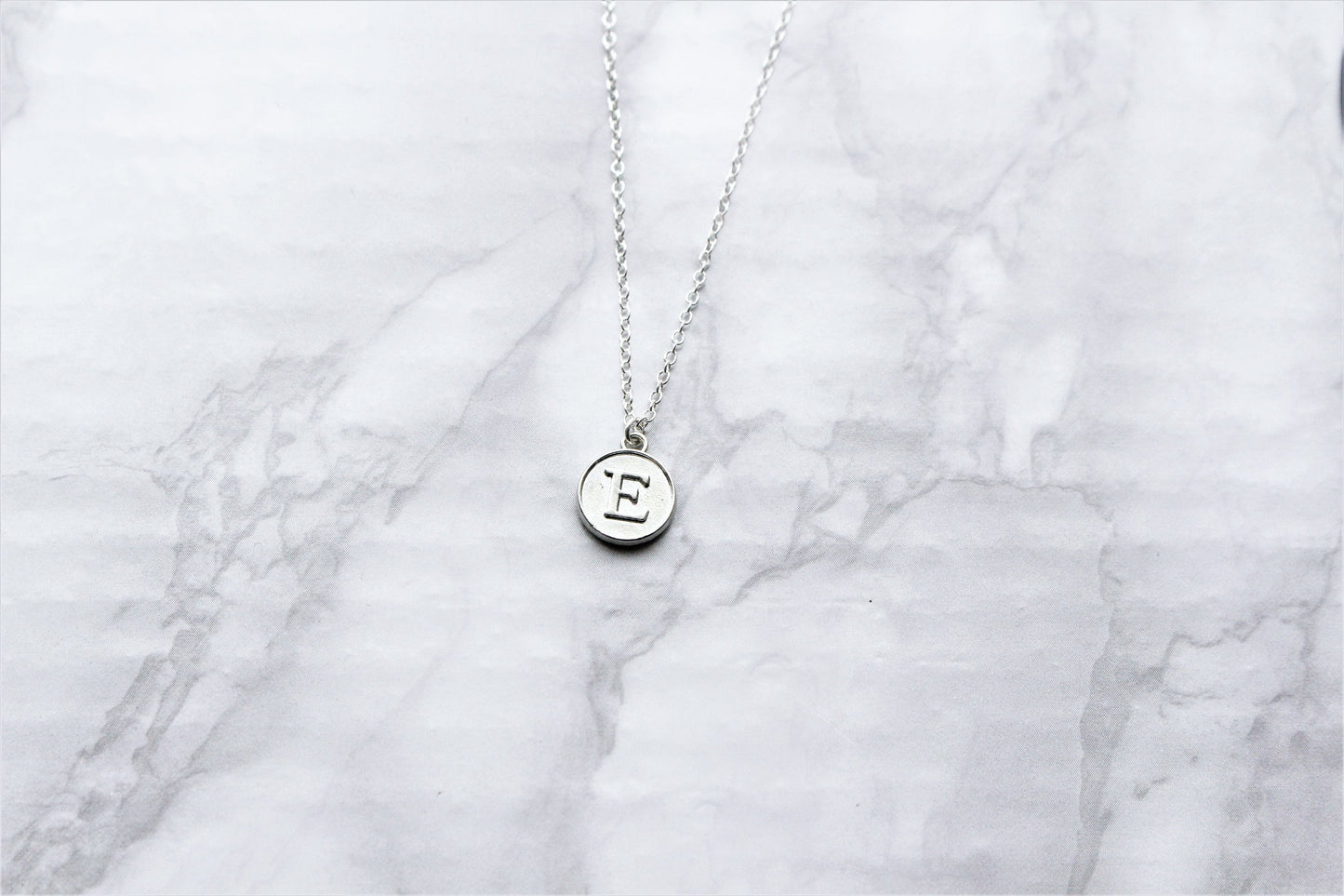 Initial Letter Charm Necklace Sterling Silver Black Cord