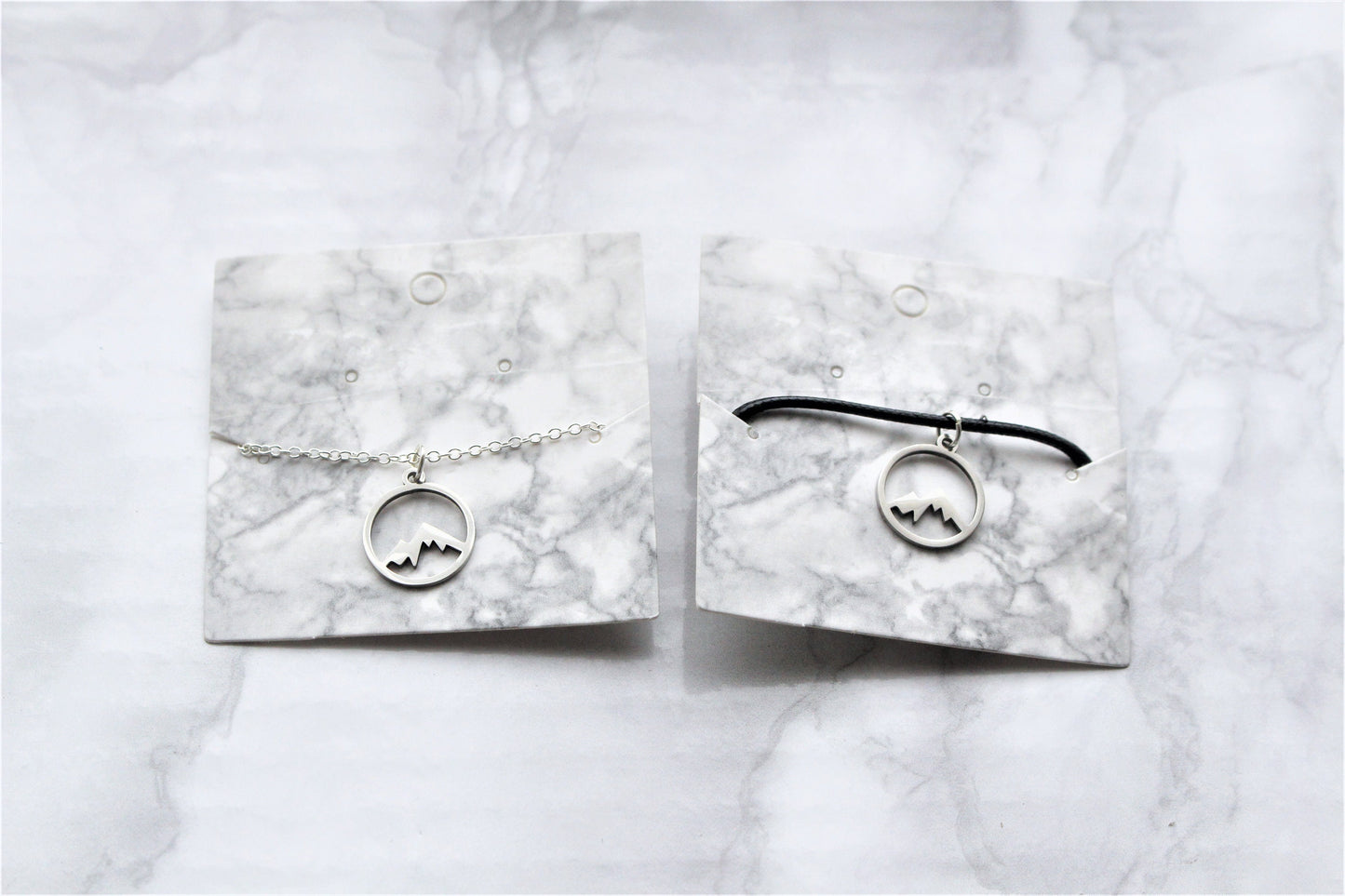 Mountain Sterling Silver Black Waxed Cord Necklace