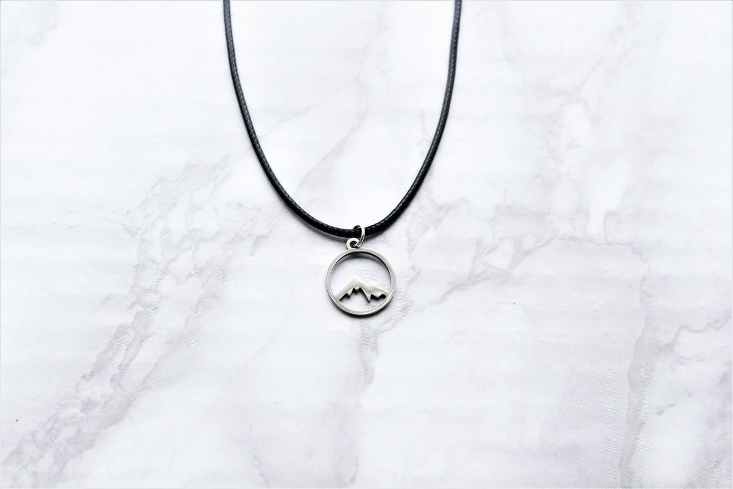 Mountain Sterling Silver Black Waxed Cord Necklace