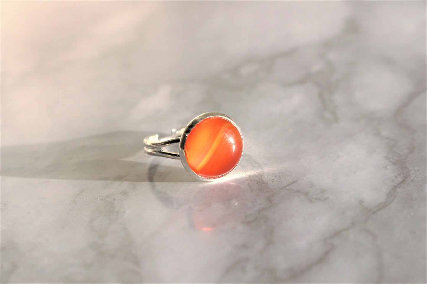 Carnelian / Yellow Jade Adjustable Crystal Ring
