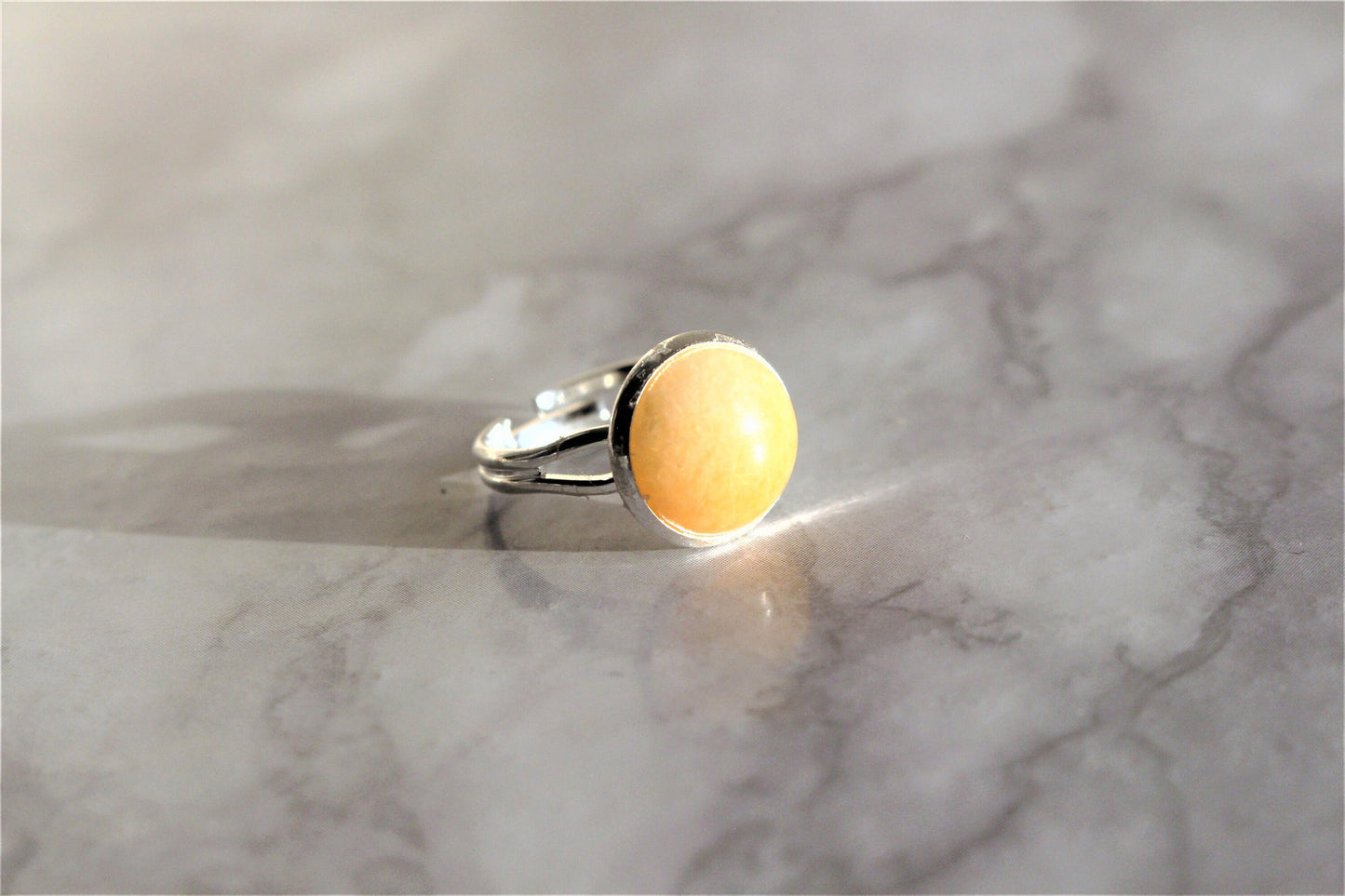 Carnelian / Yellow Jade Adjustable Crystal Ring