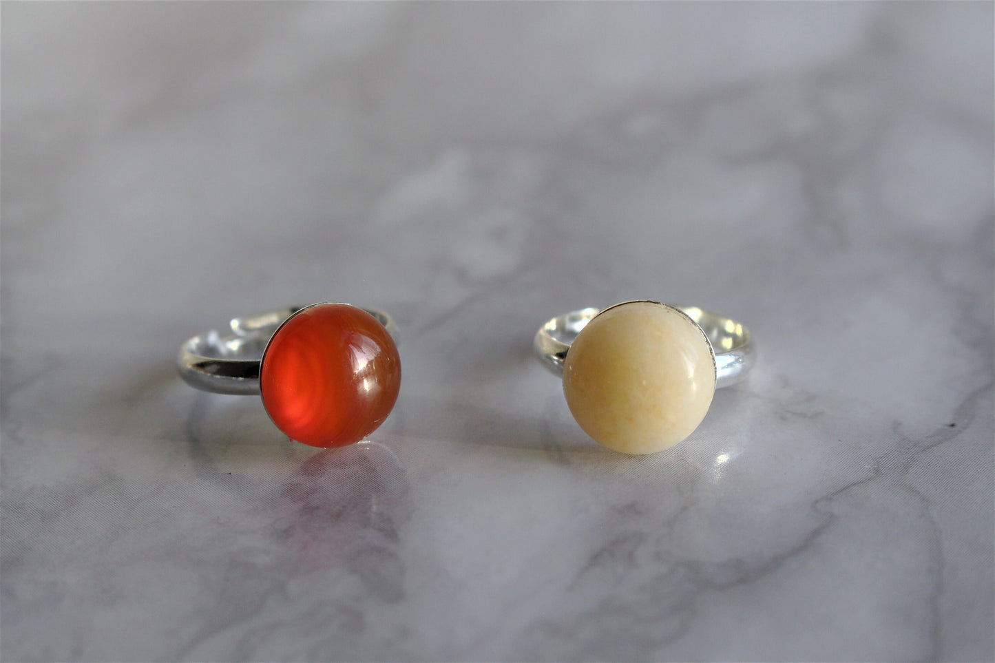 Carnelian / Yellow Jade Adjustable Crystal Ring