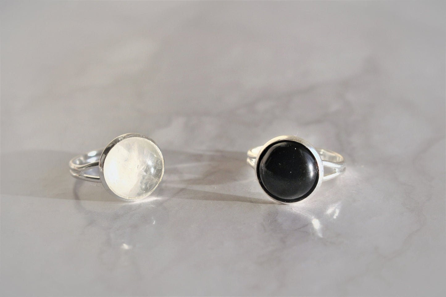 Clear Quartz / Black Obsidian Adjustable Crystal Ring