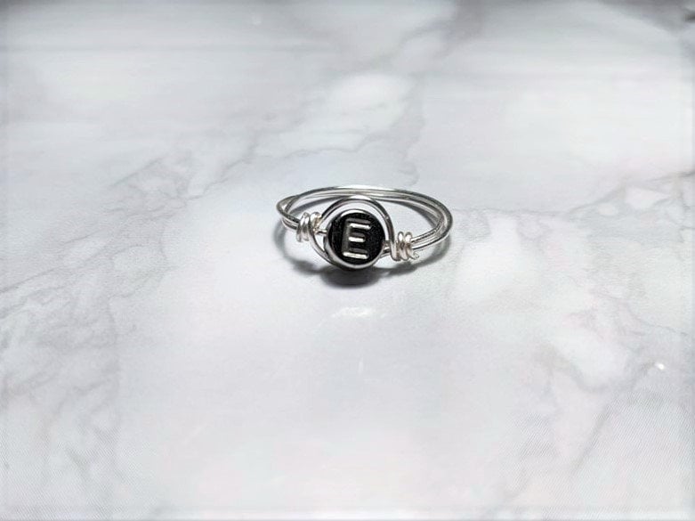 Initial Ring Personalised Jewellery Sterling Silver Gold Plated A-Z Stamped Bead Non Tarnish Wire Wrapped Gift for Her Him Christmas UK