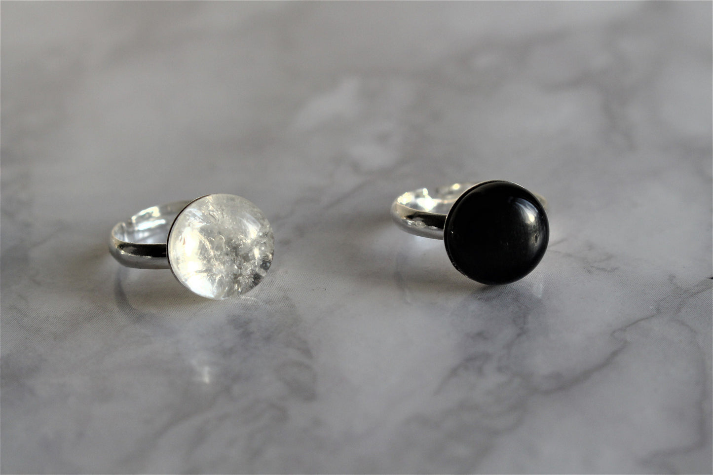 Clear Quartz / Black Obsidian Adjustable Crystal Ring