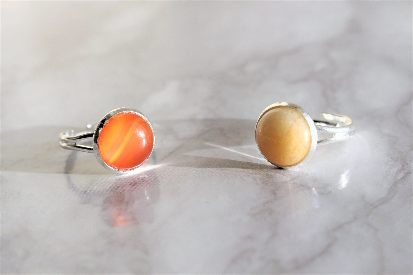 Carnelian / Yellow Jade Adjustable Crystal Ring