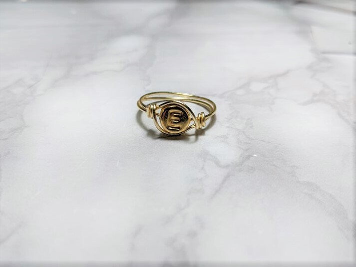 Initial Ring Personalised Jewellery Sterling Silver Gold Plated A-Z Stamped Bead Non Tarnish Wire Wrapped Gift for Her Him Christmas UK