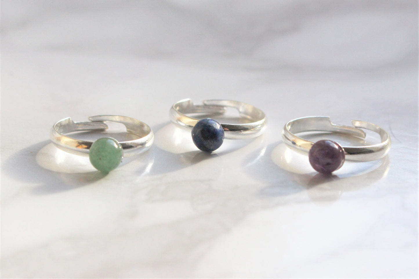 Gemstone Crystal Ring - Plain Band - Adjustable