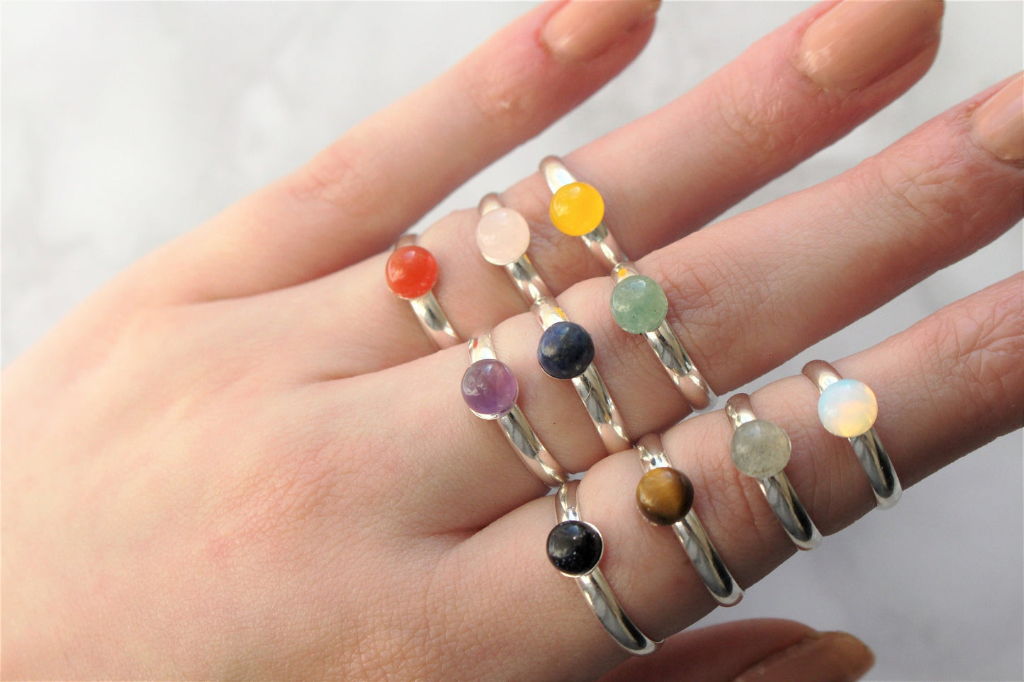Gemstone Crystal Ring - Plain Band - Adjustable