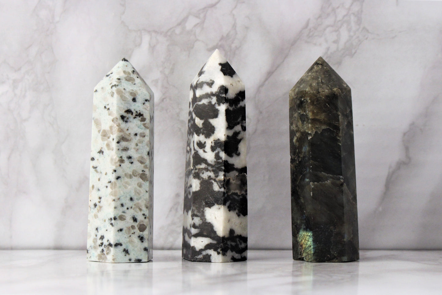 Kiwi / Zebra Jasper / Labradorite Point Towers Obelisk Crystals