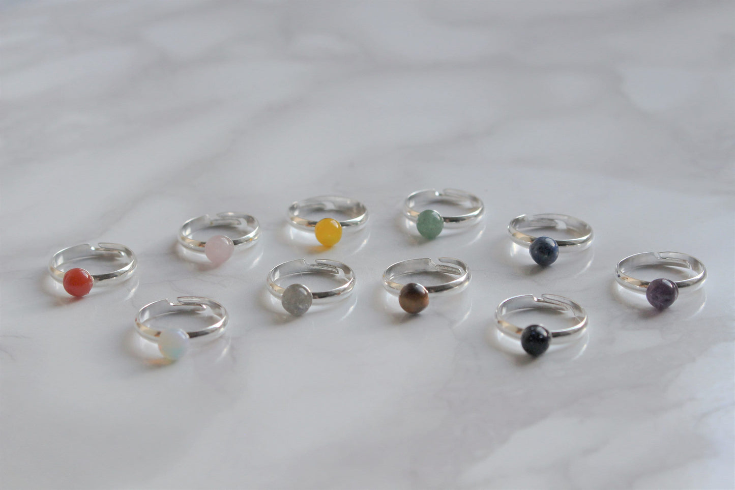 Gemstone Crystal Ring - Plain Band - Adjustable