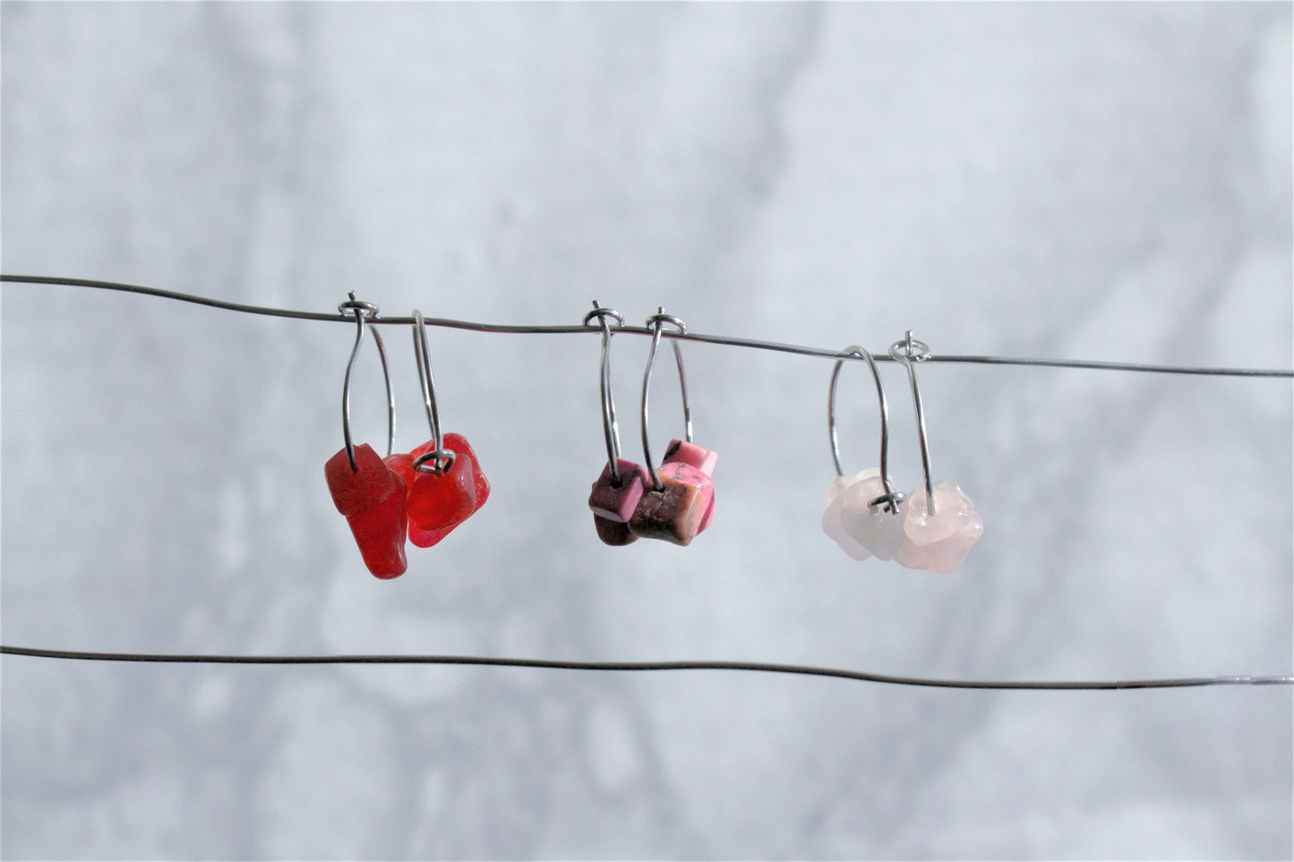 Crystal Chip Hoop Earrings Stainless Steel Small Hoop