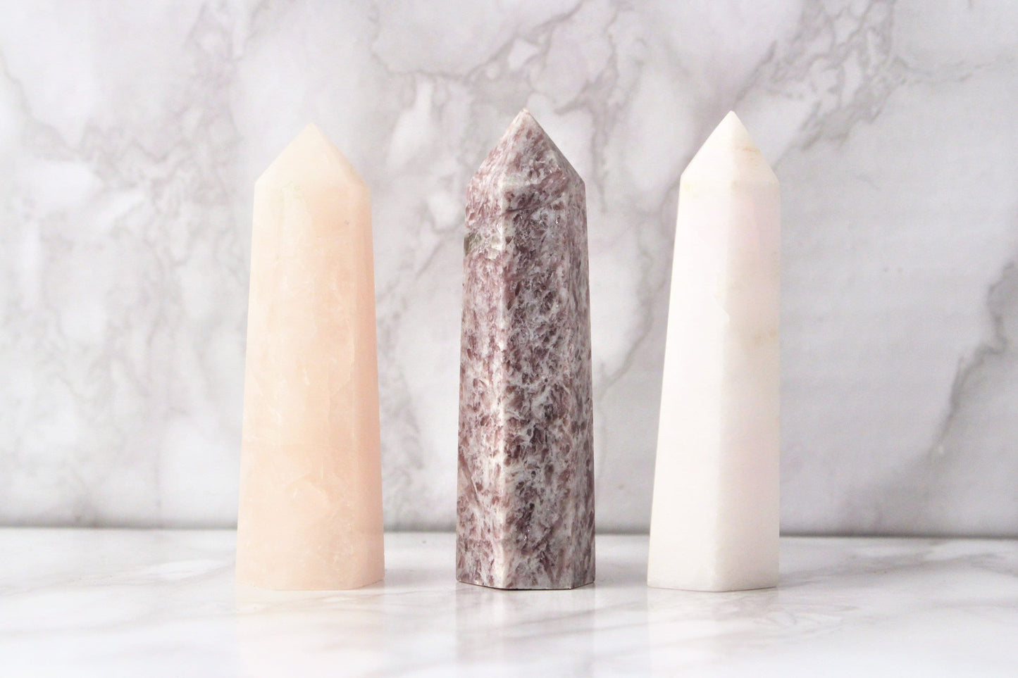 Rose Quartz / Lepidolite / Pink Aragonite Point Towers Obelisk Crystals