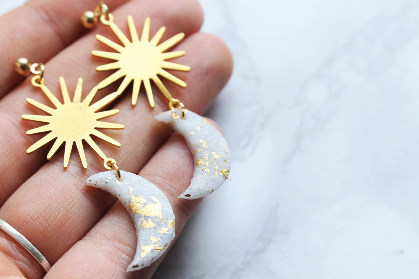Moon Sun Earrings Sterling Silver Charm Polymer Clay