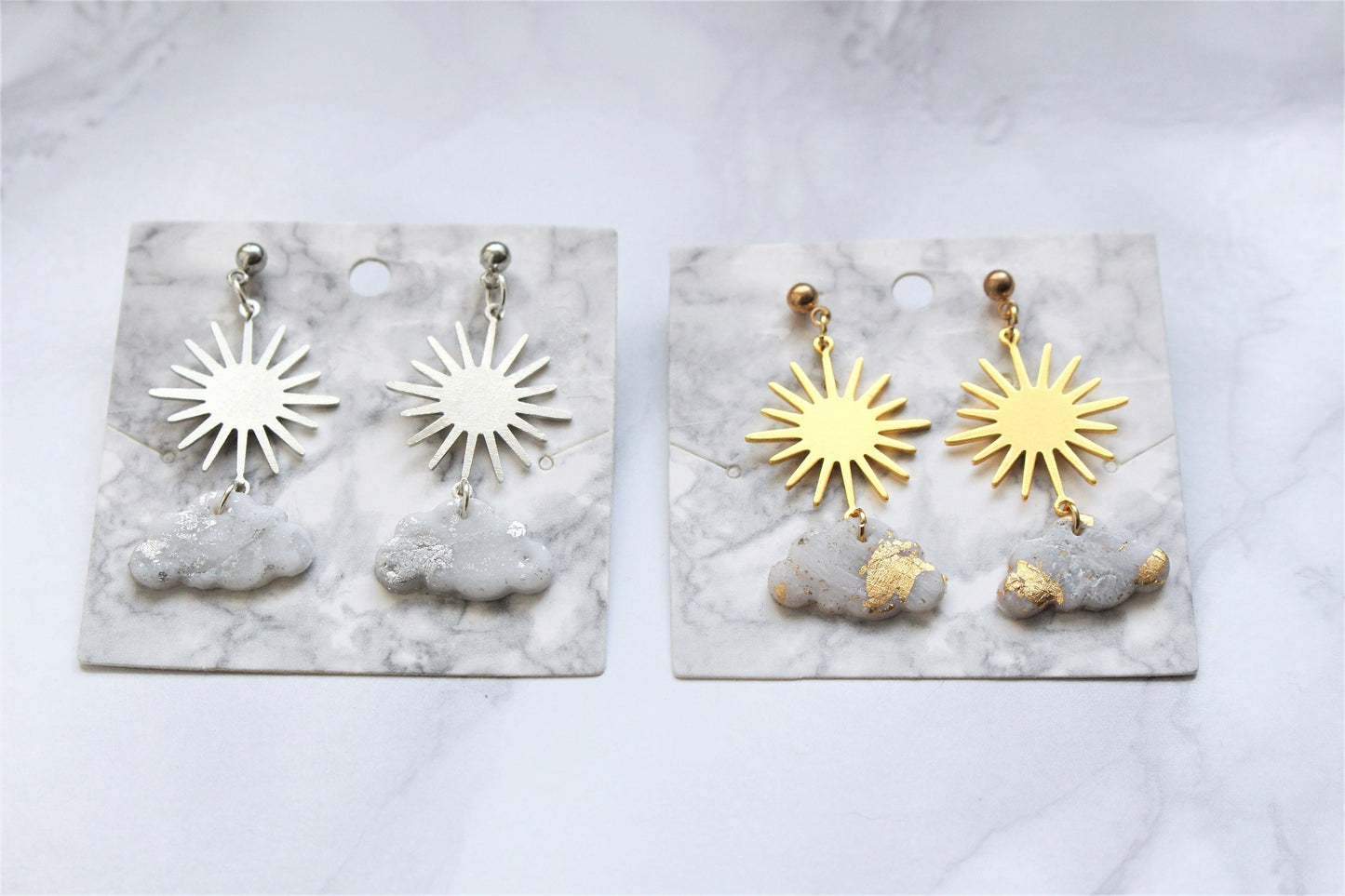 Cloud Sun Earrings Sterling Silver Charm Polymer Clay