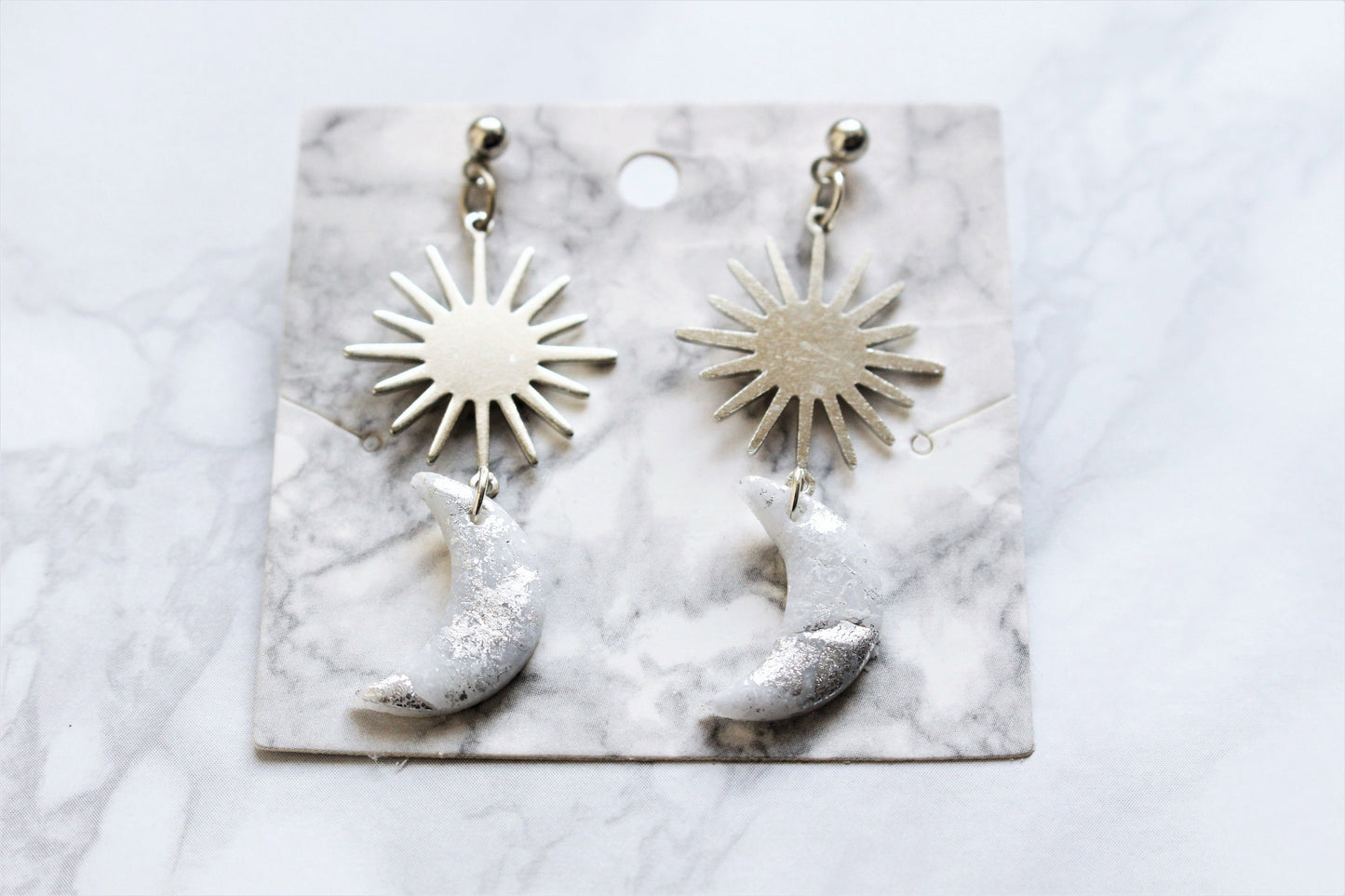 Moon Sun Earrings Sterling Silver Charm Polymer Clay