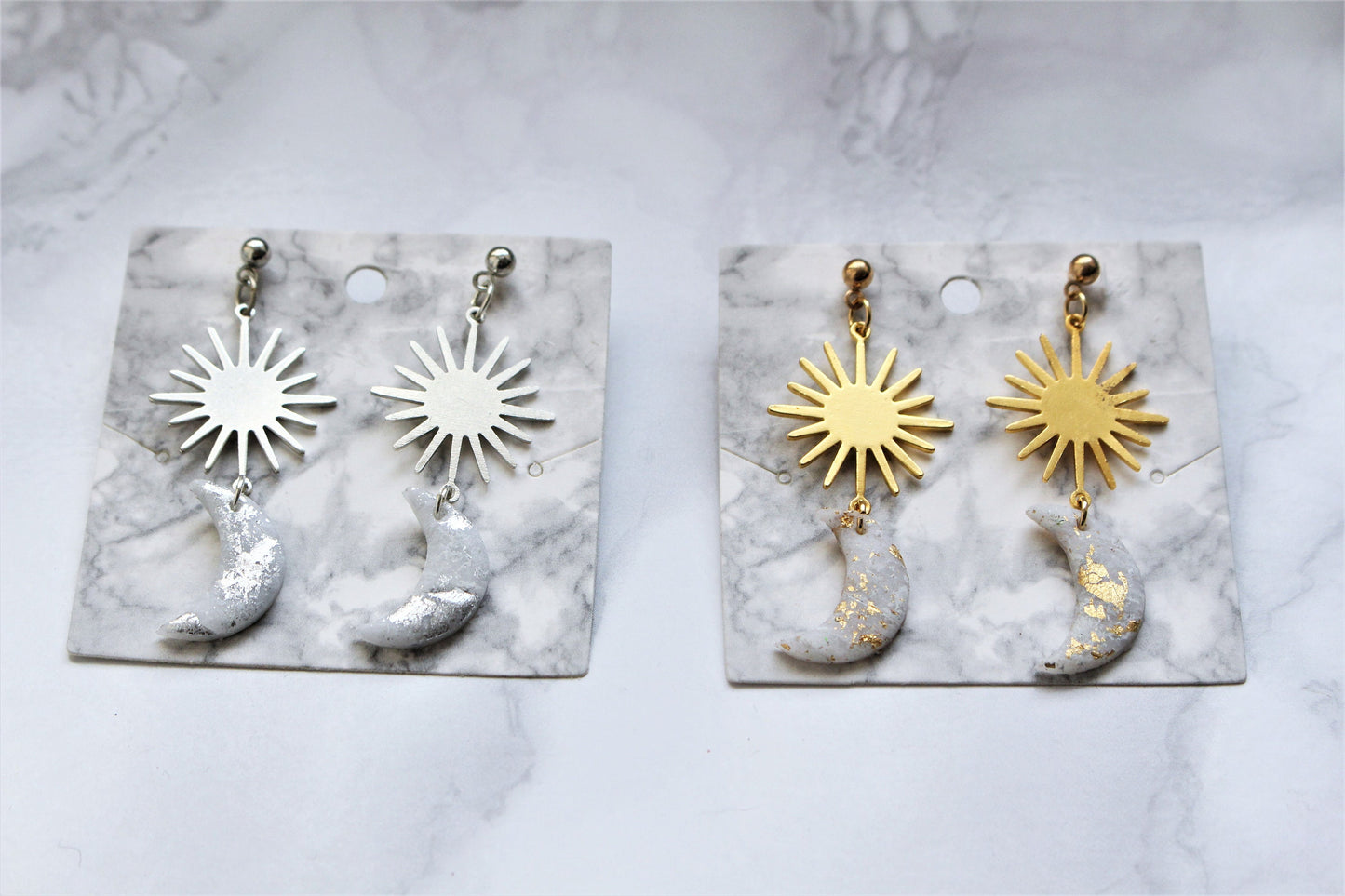 Moon Sun Earrings Sterling Silver Charm Polymer Clay