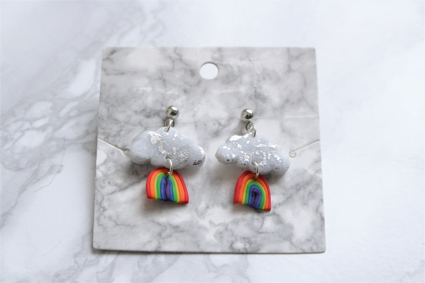 Cloud Rainbow Earrings Sterling Silver Polymer Clay Silver Gold