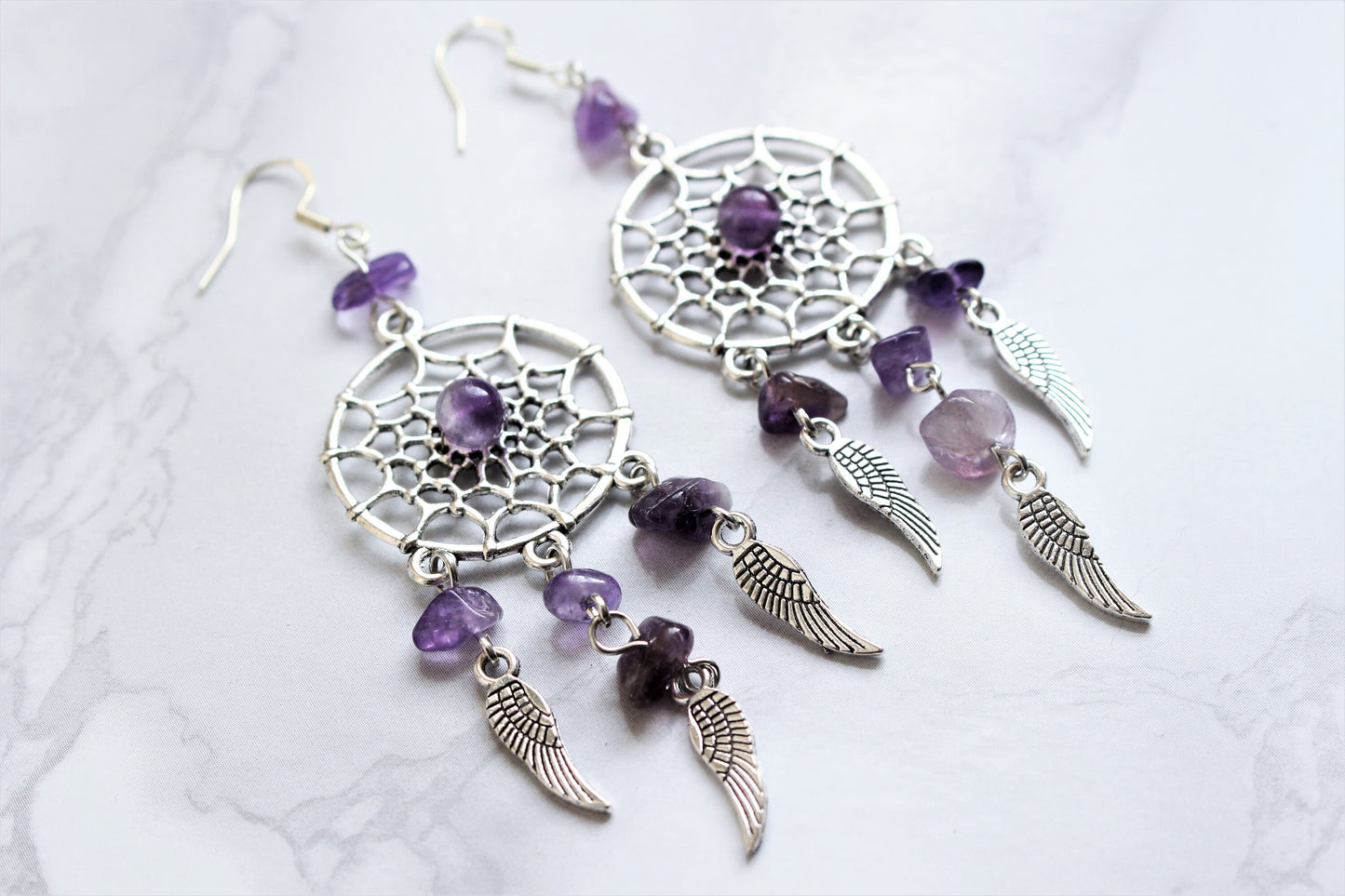 Crystal Dreamcatcher Gemstone Drop Dangle Earrings