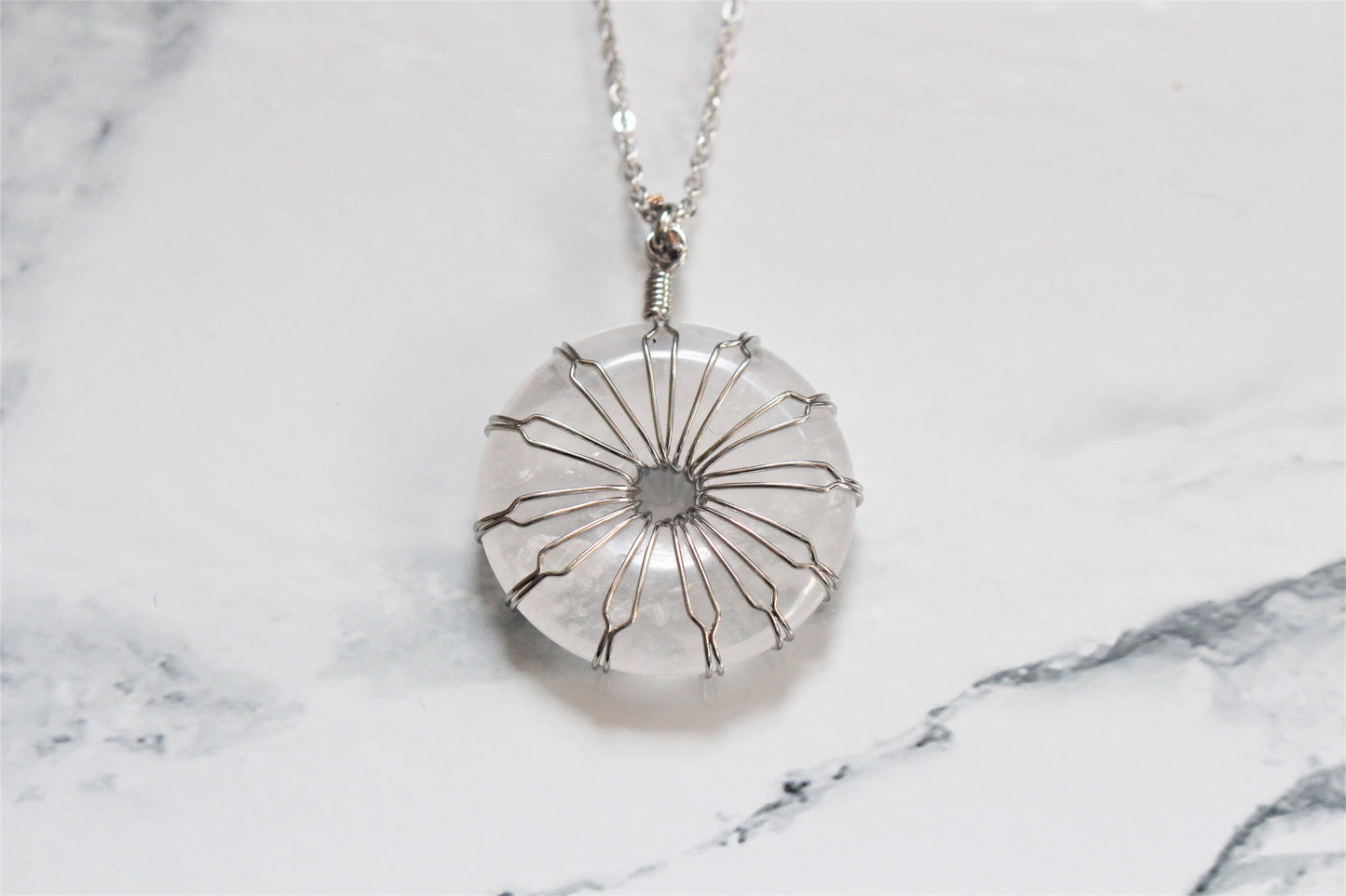 Crystal Round Necklace Wire Wrap Mandala Necklace