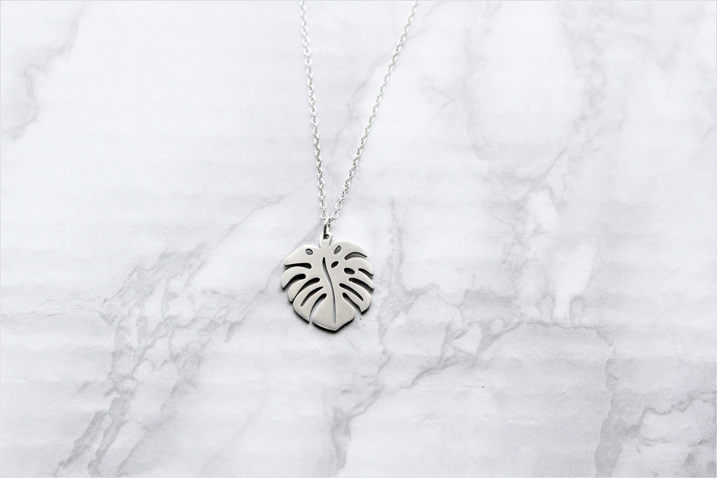 Monstera Leaf Necklace Sterling Silver/ Black Cord Laser Cut Charm
