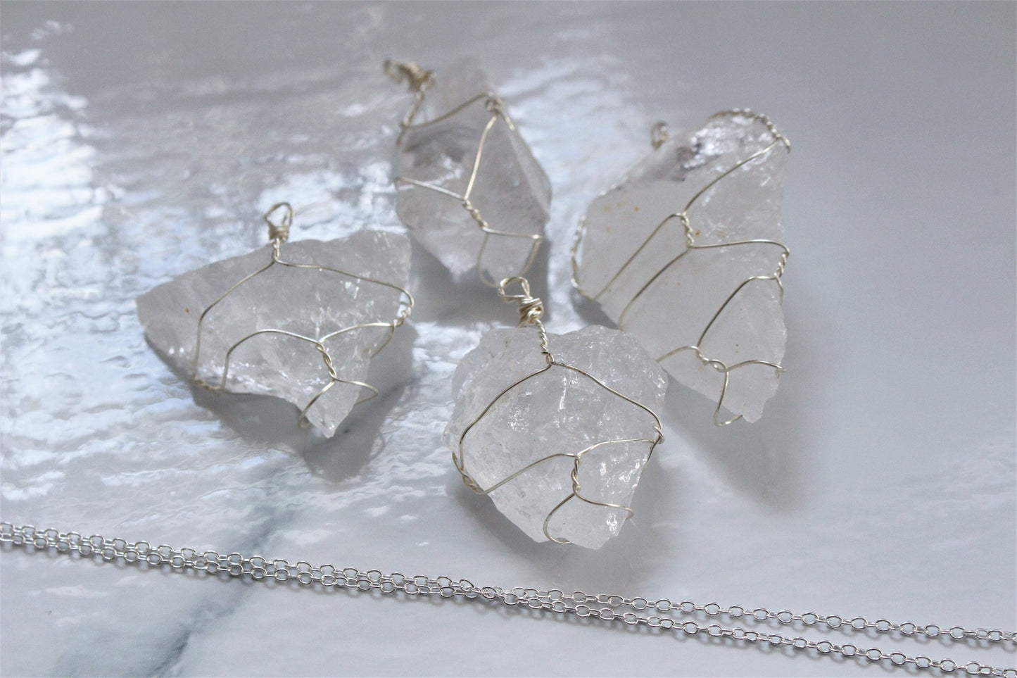 Natural Raw Crystal Rock Necklace Wire Wrapped Silver Jewellery Rose Clear Quartz Green Fluorite Amethyst Gift For Her Him Wife Girlfriend