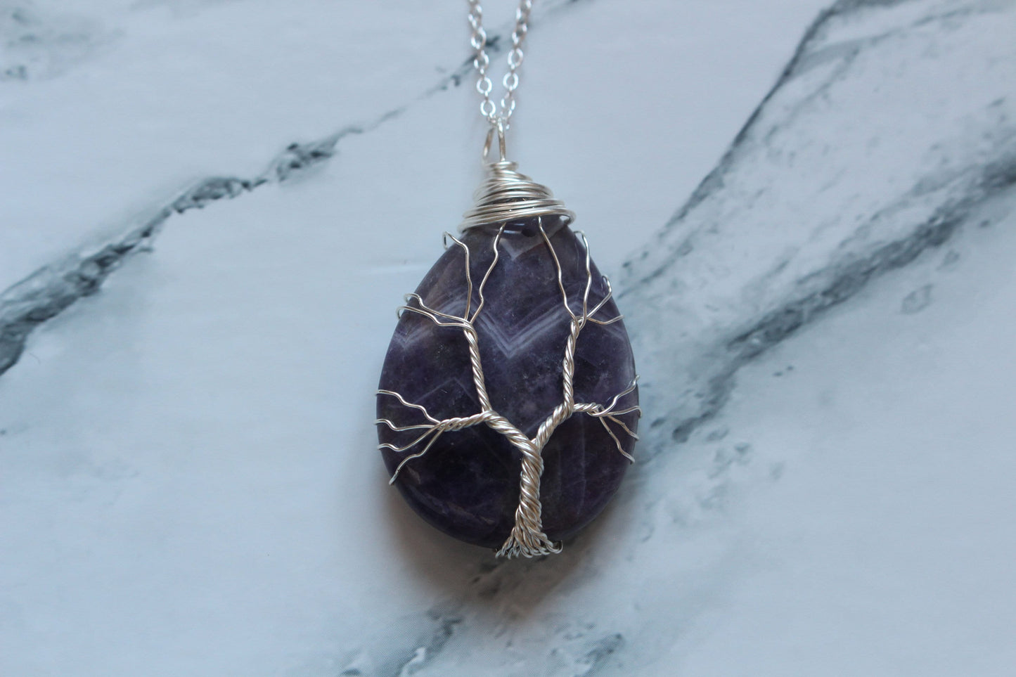 Clear Quartz/ Rose Quartz / Tigers Eye / Amethyst Teardrop Crystal Wire Necklace