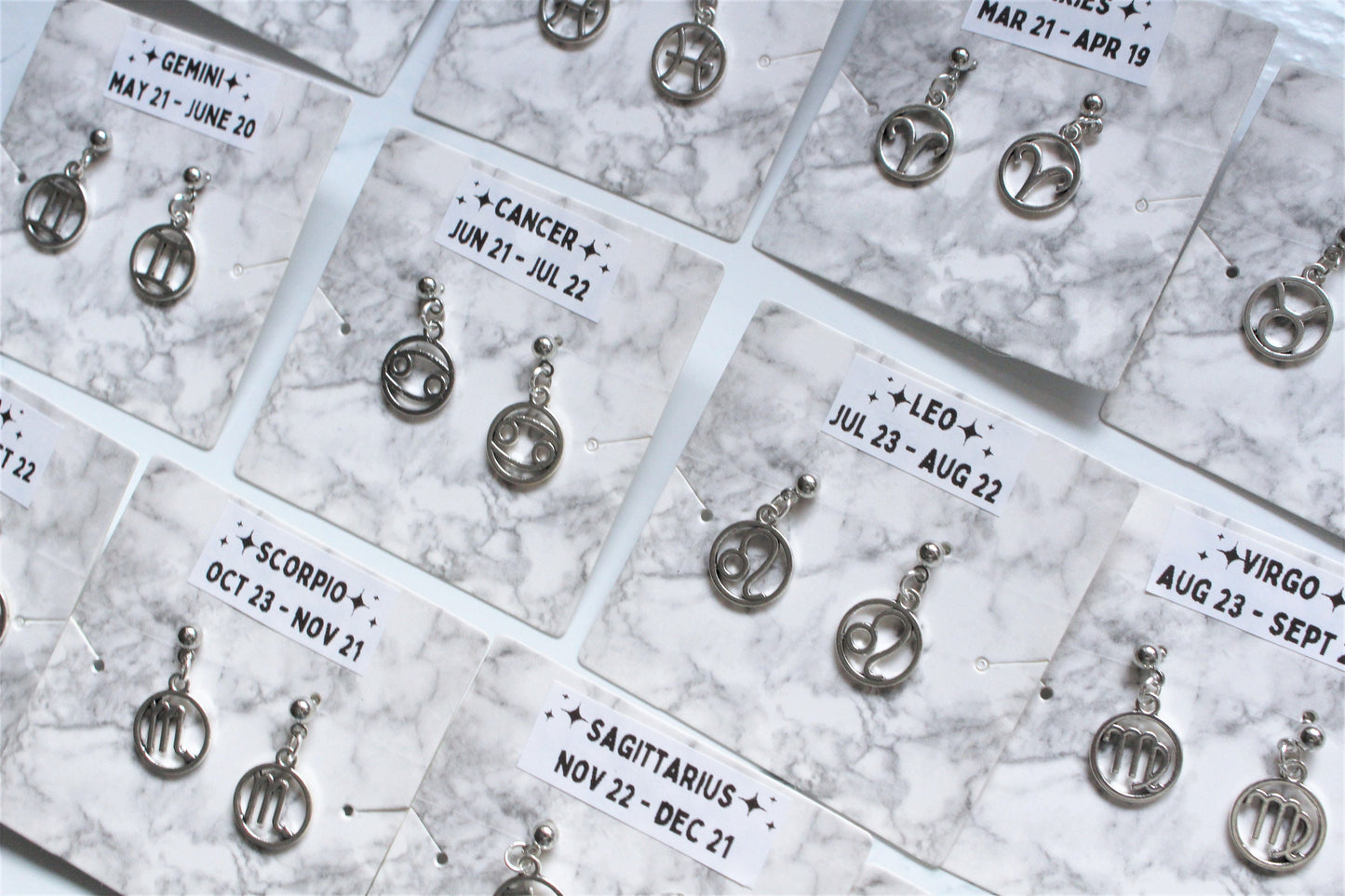Silver/Gold Zodiac Charm Stud Earrings Sign Horoscope Jewellery Dainty Astrology Aries Leo Taurus Virgo Gemini Free UK Shipping Gift For Her