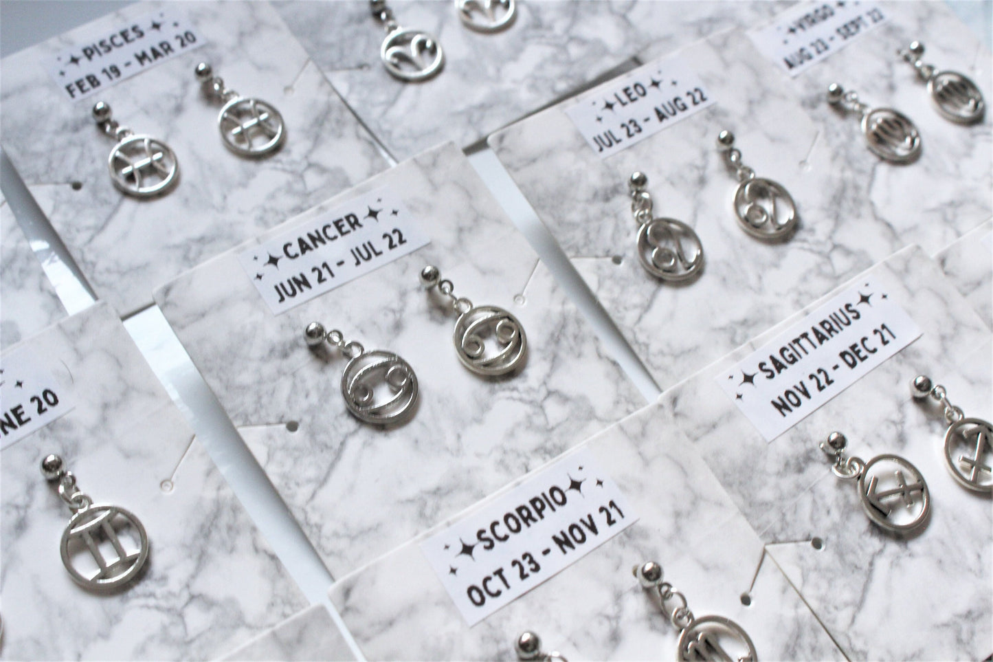 Silver/Gold Zodiac Charm Stud Earrings Sign Horoscope Jewellery Dainty Astrology Aries Leo Taurus Virgo Gemini Free UK Shipping Gift For Her