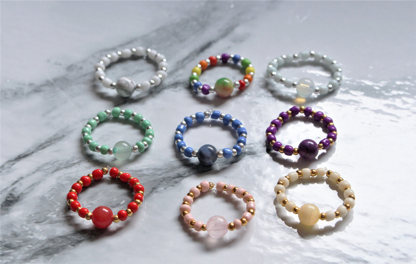 Crystal Bead Fidget Ring Stretch Jewellery Silver Gold