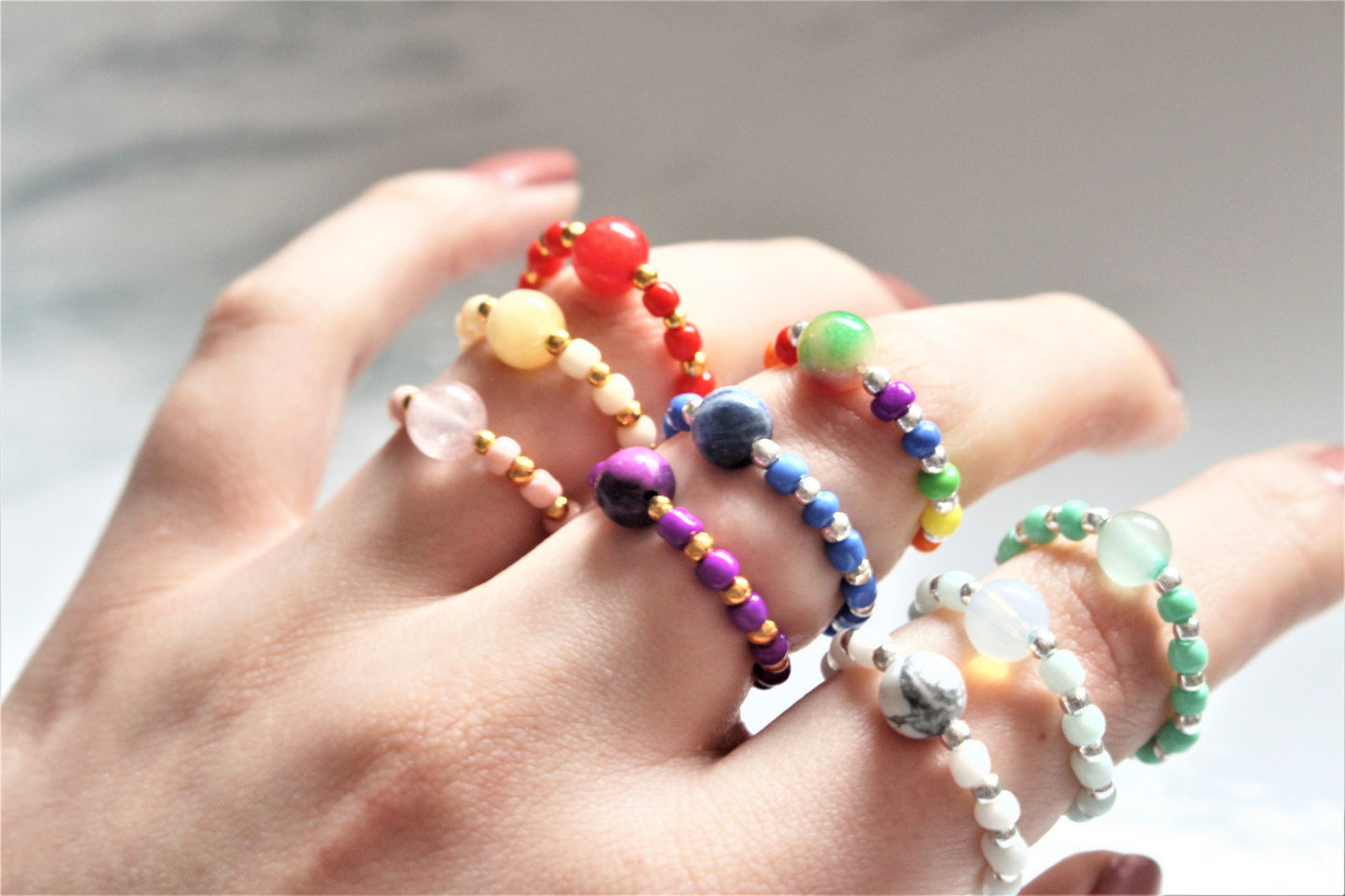 Crystal Bead Fidget Ring Stretch Jewellery Silver Gold