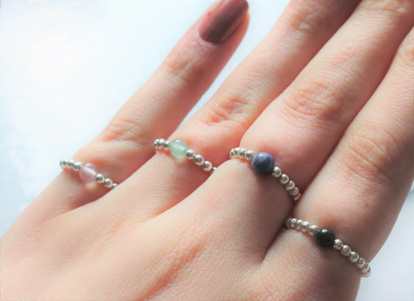 Silver or Gold Crystal Bead Dainty Fidget Ring