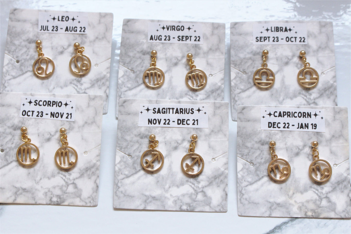 Silver/Gold Zodiac Charm Stud Earrings Sign Horoscope Jewellery Dainty Astrology Aries Leo Taurus Virgo Gemini Free UK Shipping Gift For Her