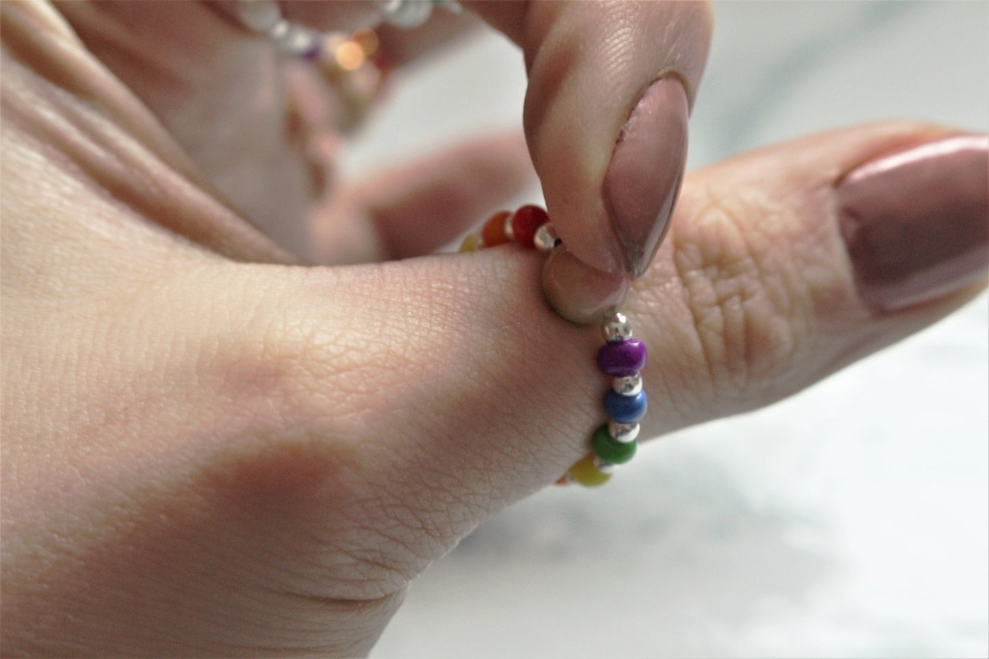 Crystal Bead Fidget Ring Stretch Jewellery Silver Gold