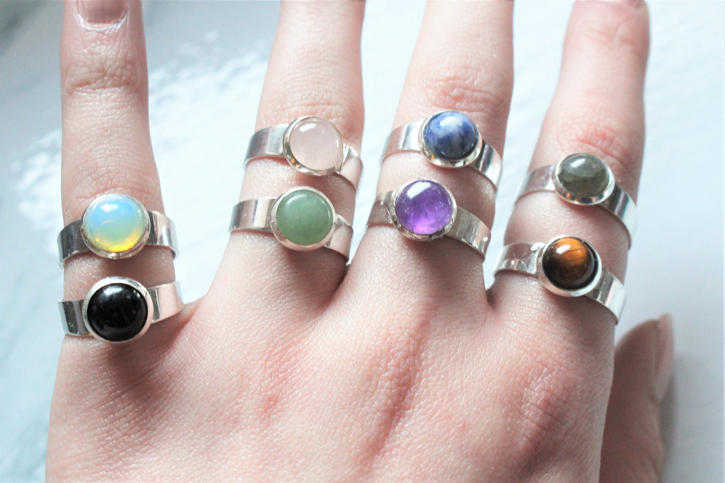 Adjustable Crystal Ring Silver