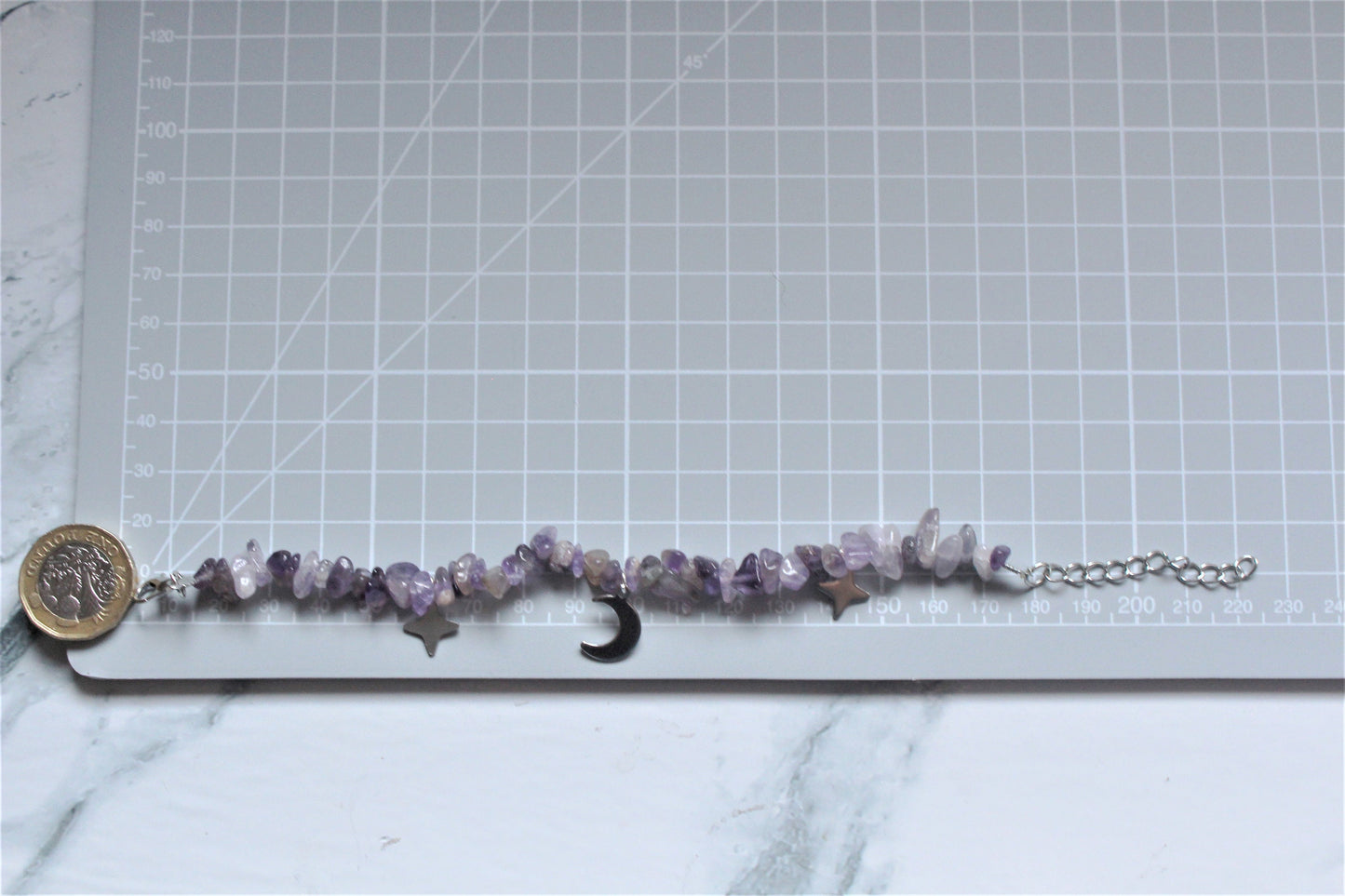 Crystal Chip Celestial Charm Bracelet Silver Moon Star