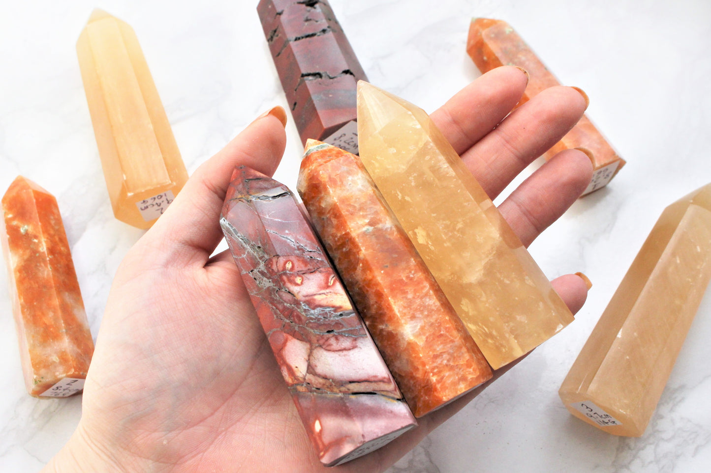 Mookaite / Sunstone / Honey Calcite Point Towers Obelisk Healing Crystals